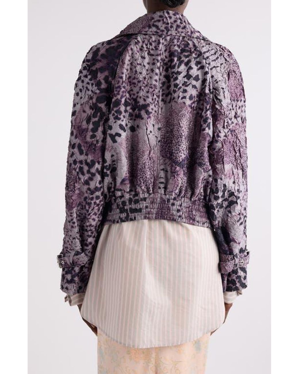 Dries Van Noten Vida Orchid Spots Print Textured Satin Moto Jacket