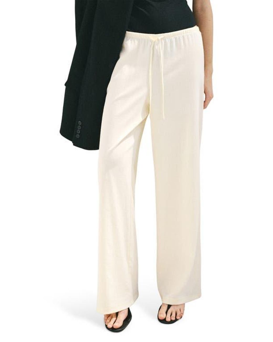 Mango Multicolor Drawstring Mid Rise Straight Leg Pants
