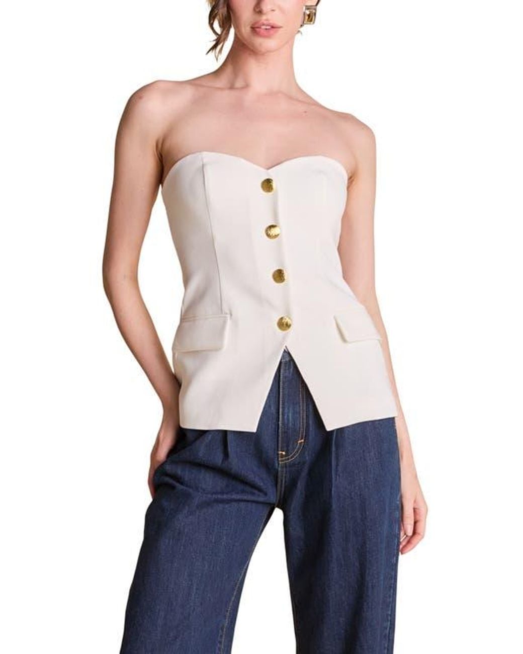 Endless Rose Blue Button Strapless Top