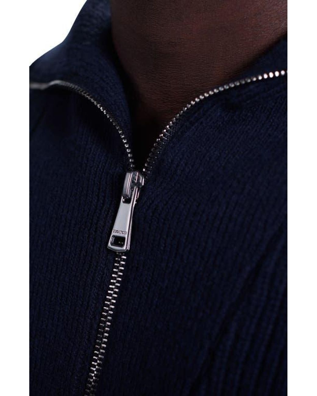 Bugatchi Blue Merino Wool & Cotton Quarter Zip Pullover for men