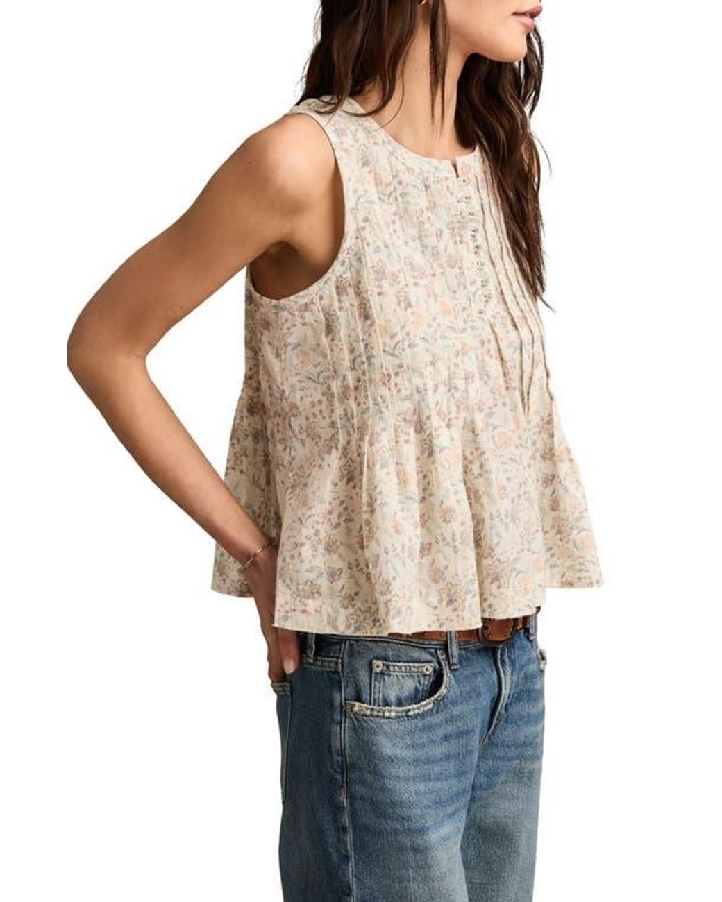 売れ筋商品|||ラッキーブランド カットソー トップス レディース Pintuck Henley Tank Cream Multi Lucky Brand Pintuck Henley Tank in Brown | Lyst