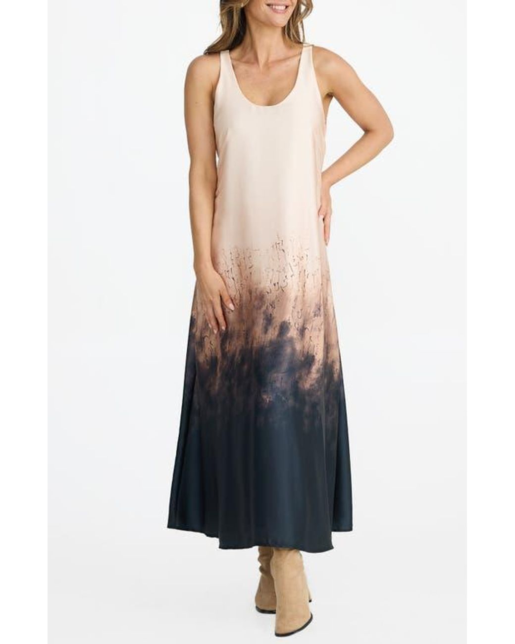 Brave+True Audrey Print Sleeveless Satin Maxi Dress in Blue | Lyst