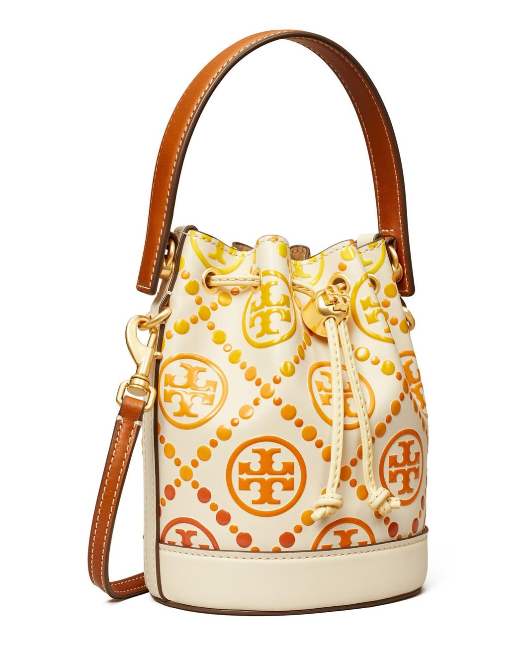 T Monogram Embossed Metallic Mini Bucket Bag: Women's Designer Crossbody  Bags