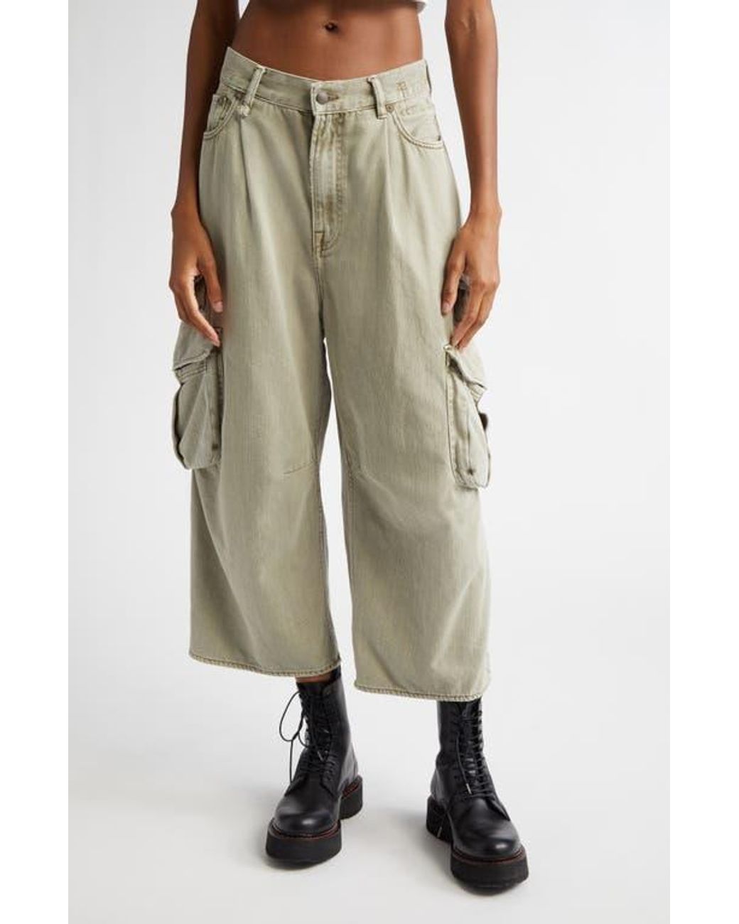 R13 Multipocket Crop Cargo Jeans in Natural | Lyst