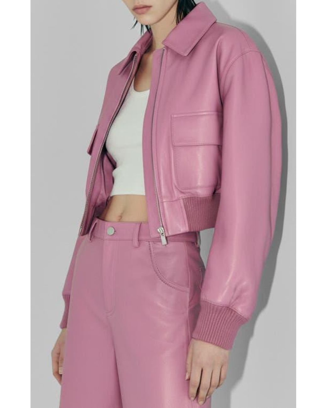 AS by DF Florence Upcycled Leather Bomber Jacket in Pink | Lyst