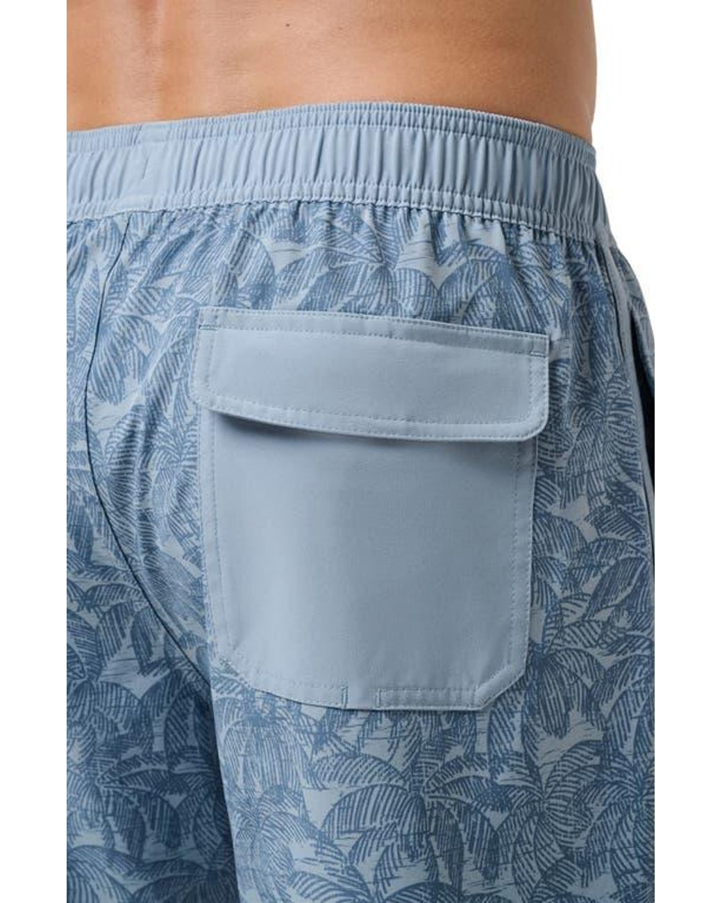 Travis Mathew Blue Tidal Whisper Palm Tree Print Swim Trunks for men