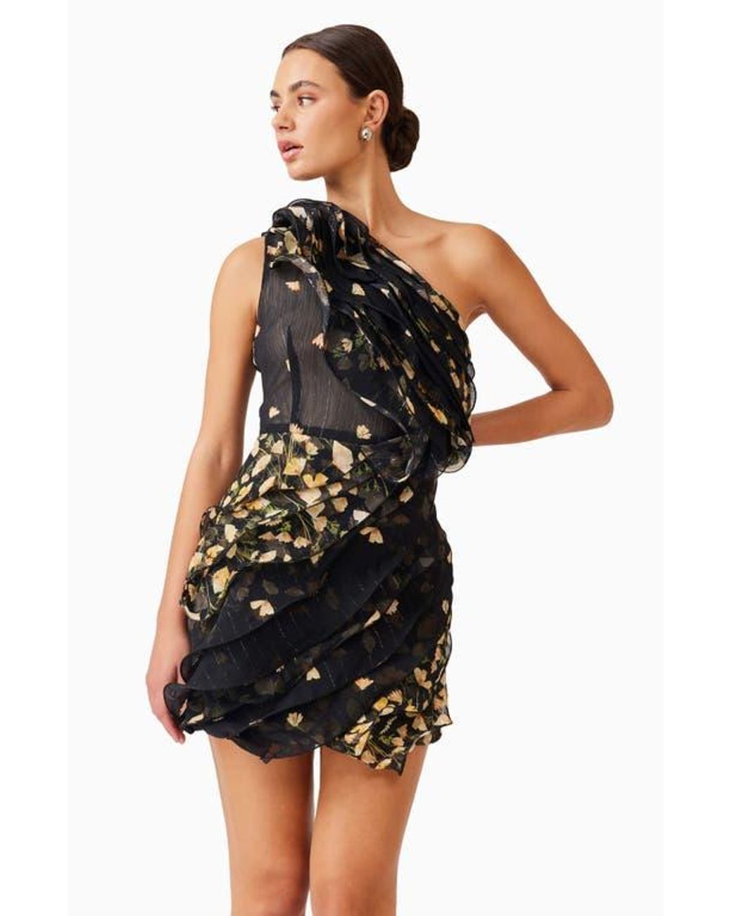 open lace back dress Claudia Ruffled One-Shoulder Crepe Mermaid Dress main image 1