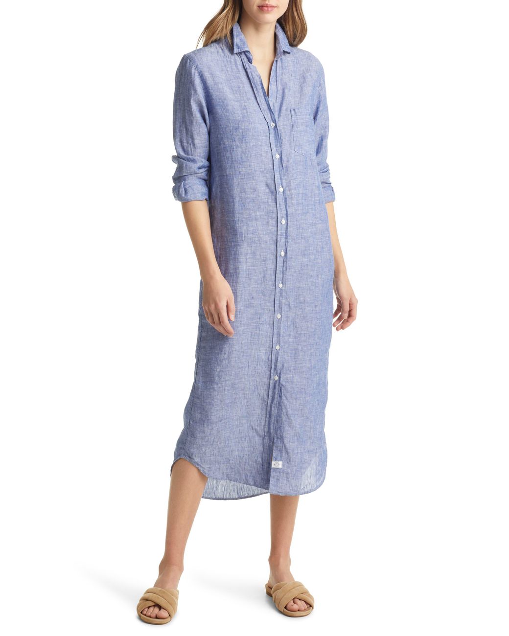 Frank & Eileen Rory Long Sleeve Linen Button-up Dress in Blue | Lyst