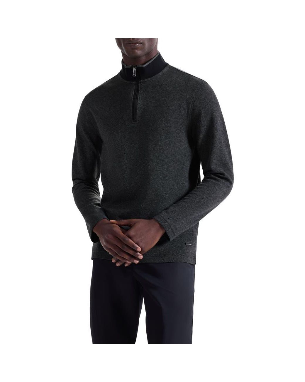 Bugatchi Black Quarter Zip Cotton Blend Piqué Pullover for men