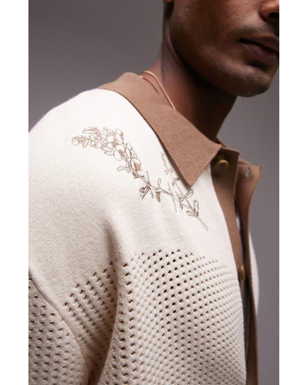 TOPMAN Embroidered Open Knit Button-Up Shirt for Men | Lyst