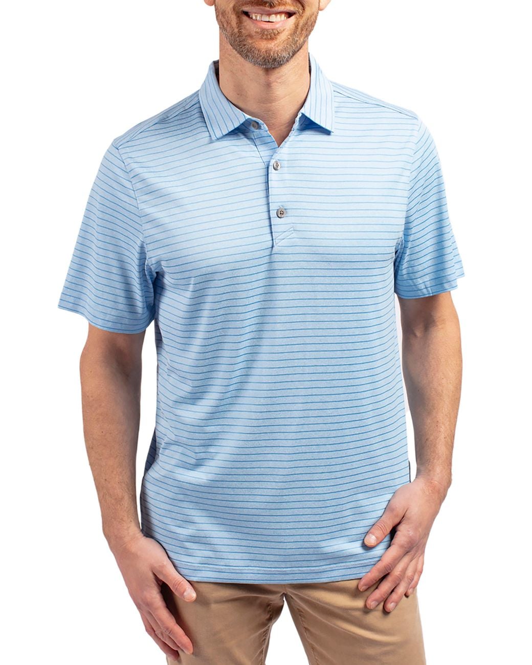 Cutter & Buck Blue Forge Heather Stripe Recycled Blend Polo for men
