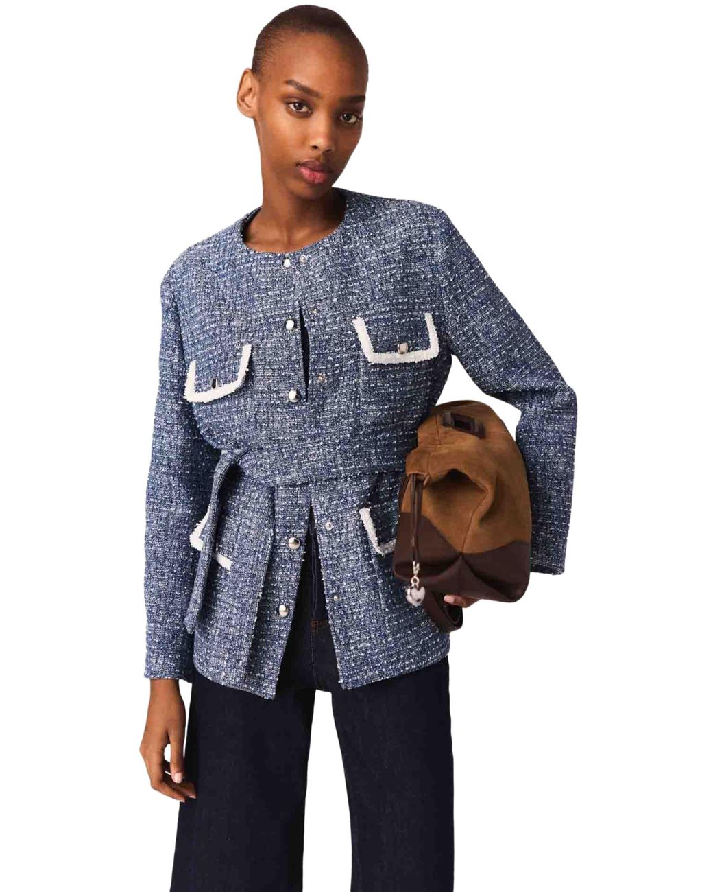 Maje Blue 4-Pocket Tweed Jacket