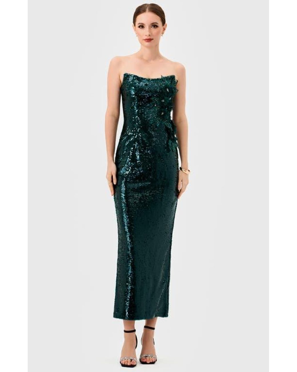 Bariano Edith Scoop Strapless Midaxi in Green | Lyst