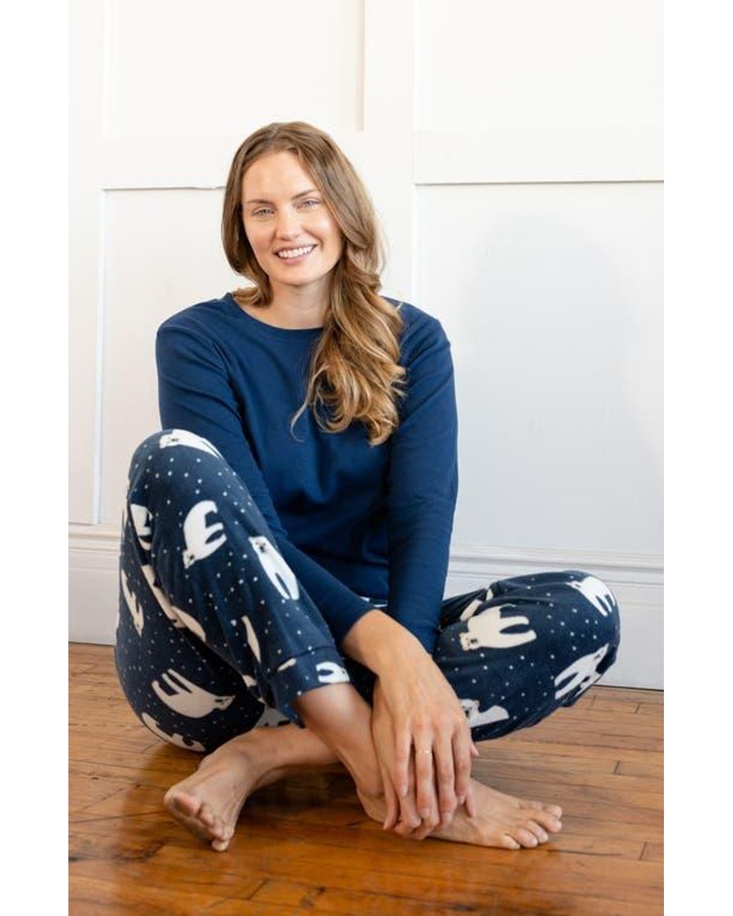 Leveret Blue Cotton Top & Fleece Pants Printed Matching Family Holiday Pajama Set