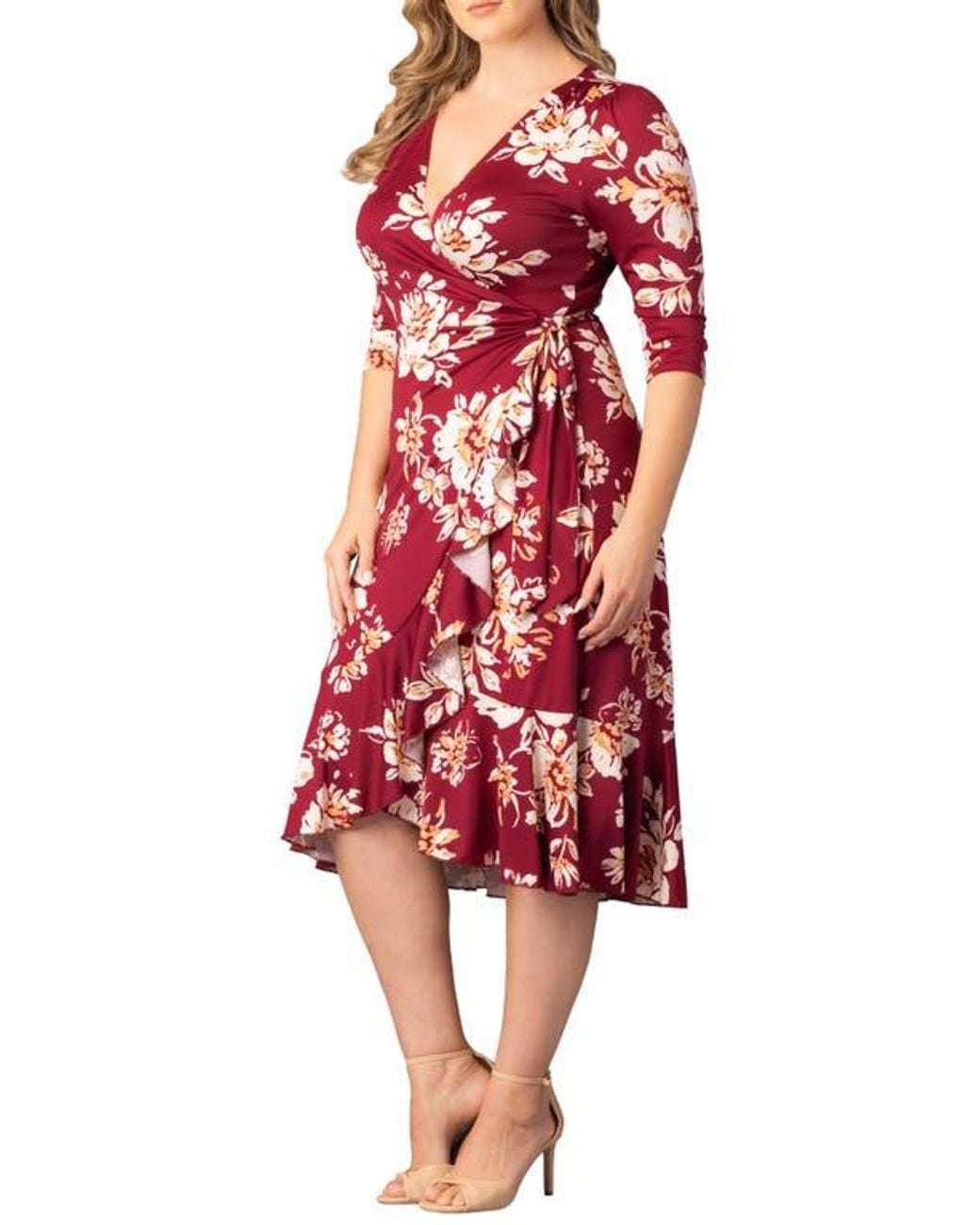 Kiyonna Red Flirty Flounce Wrap Dress