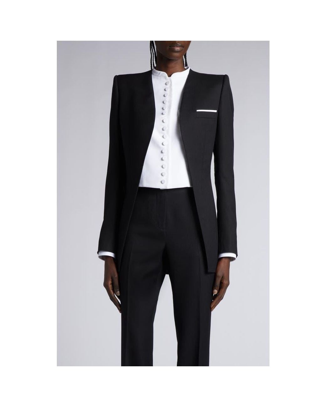 Tom Ford Black Sharp Shoulder Wool & Silk Panama Cutaway Jacket