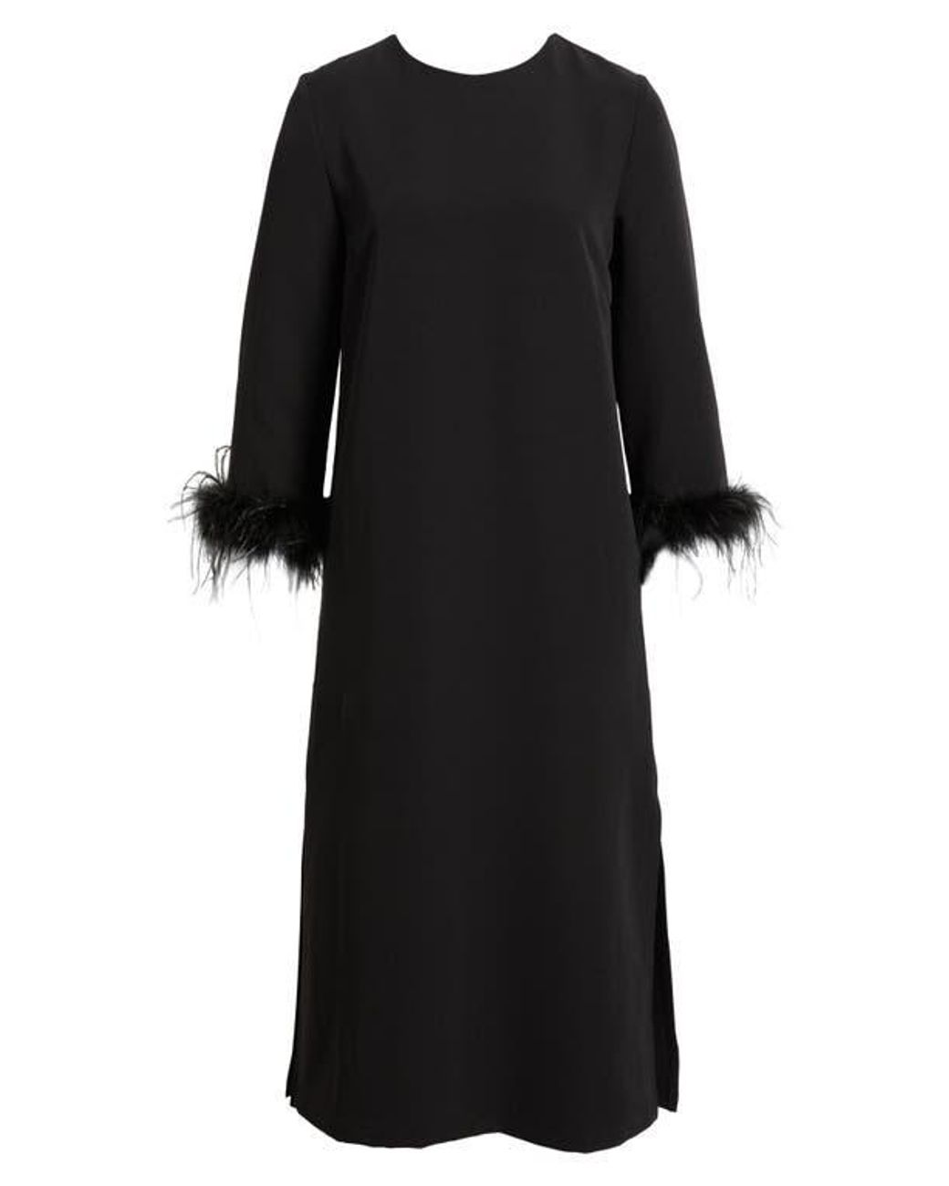 Lucy Paris Mariam Feather Trim Long Sleeve Cocktail Midi Dress in Black |  Lyst