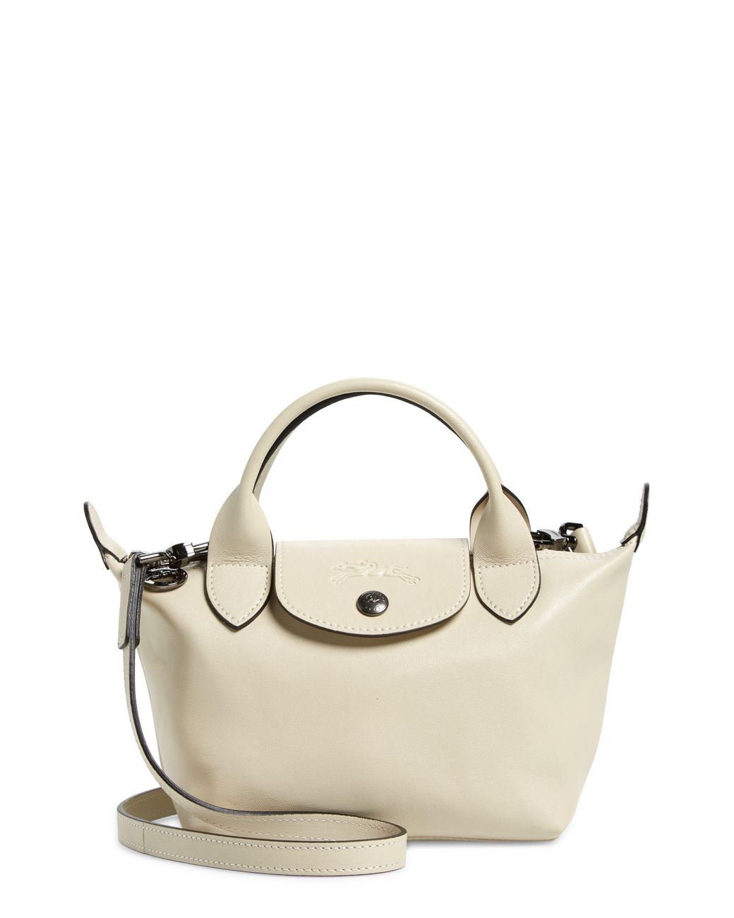 Longchamp Mini Le Pliage Cuir Leather Top Handle Bag in Natural Lyst
