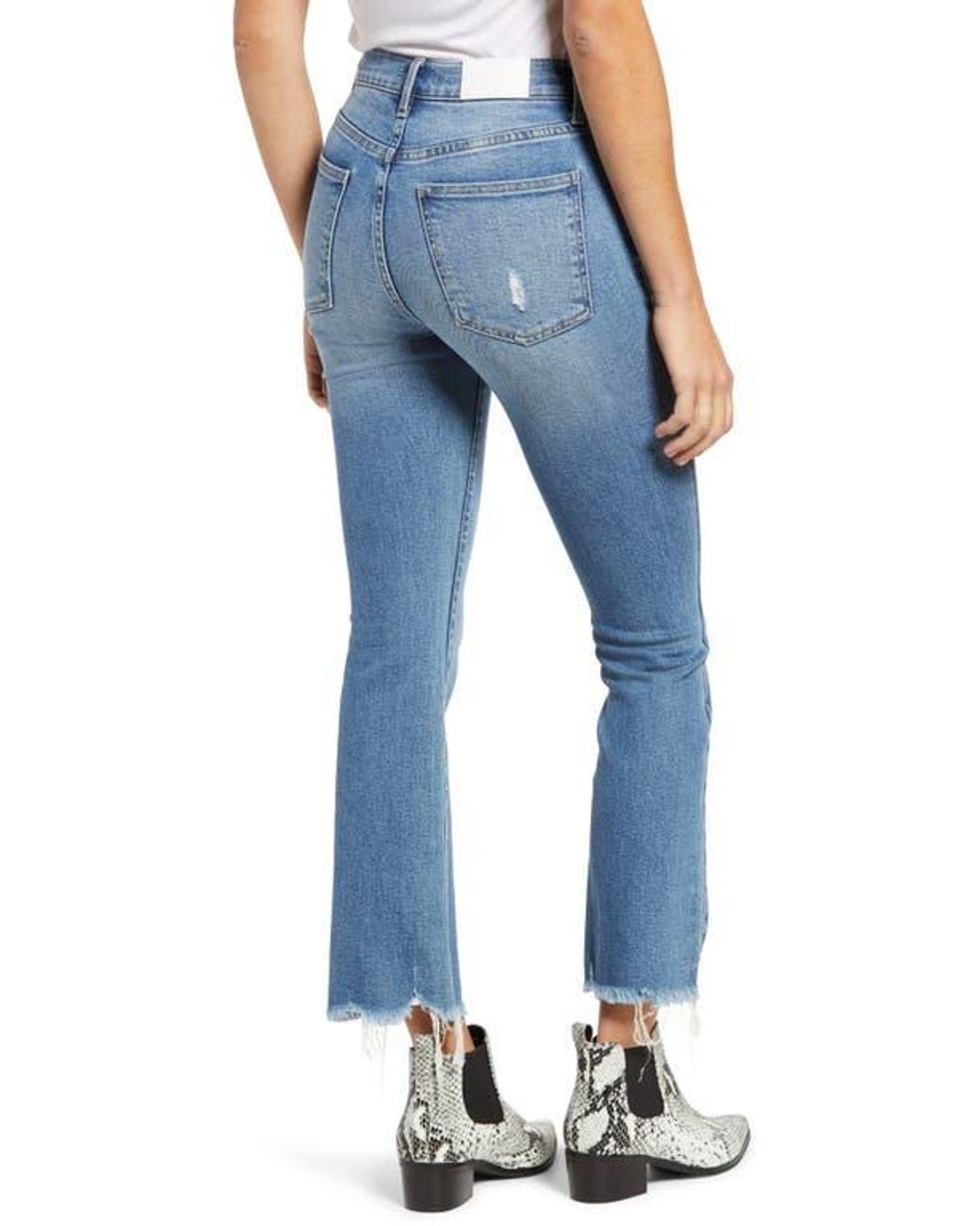 Pistola Blue Distressed High Waist Chew Hem Crop Bootcut Jeans