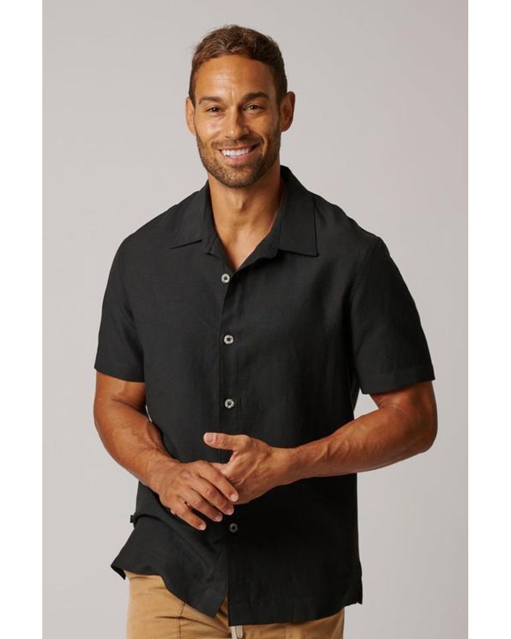 LEISURE LAB Black Cabana Button Up for men