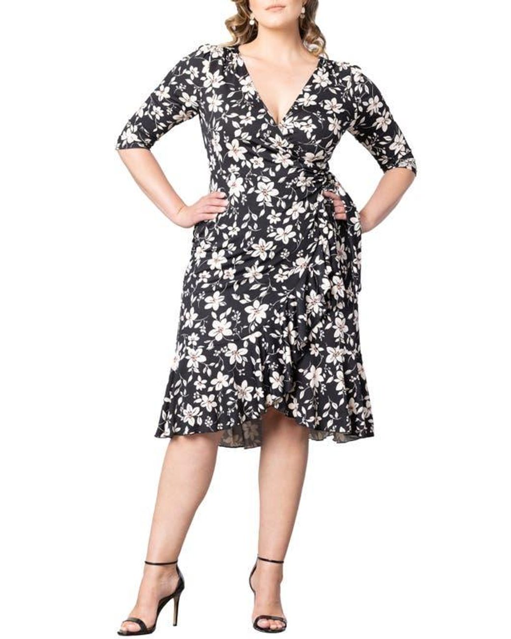 Florthy Kiyonna Flirty Flounce Wrap Dress in Black | Lyst