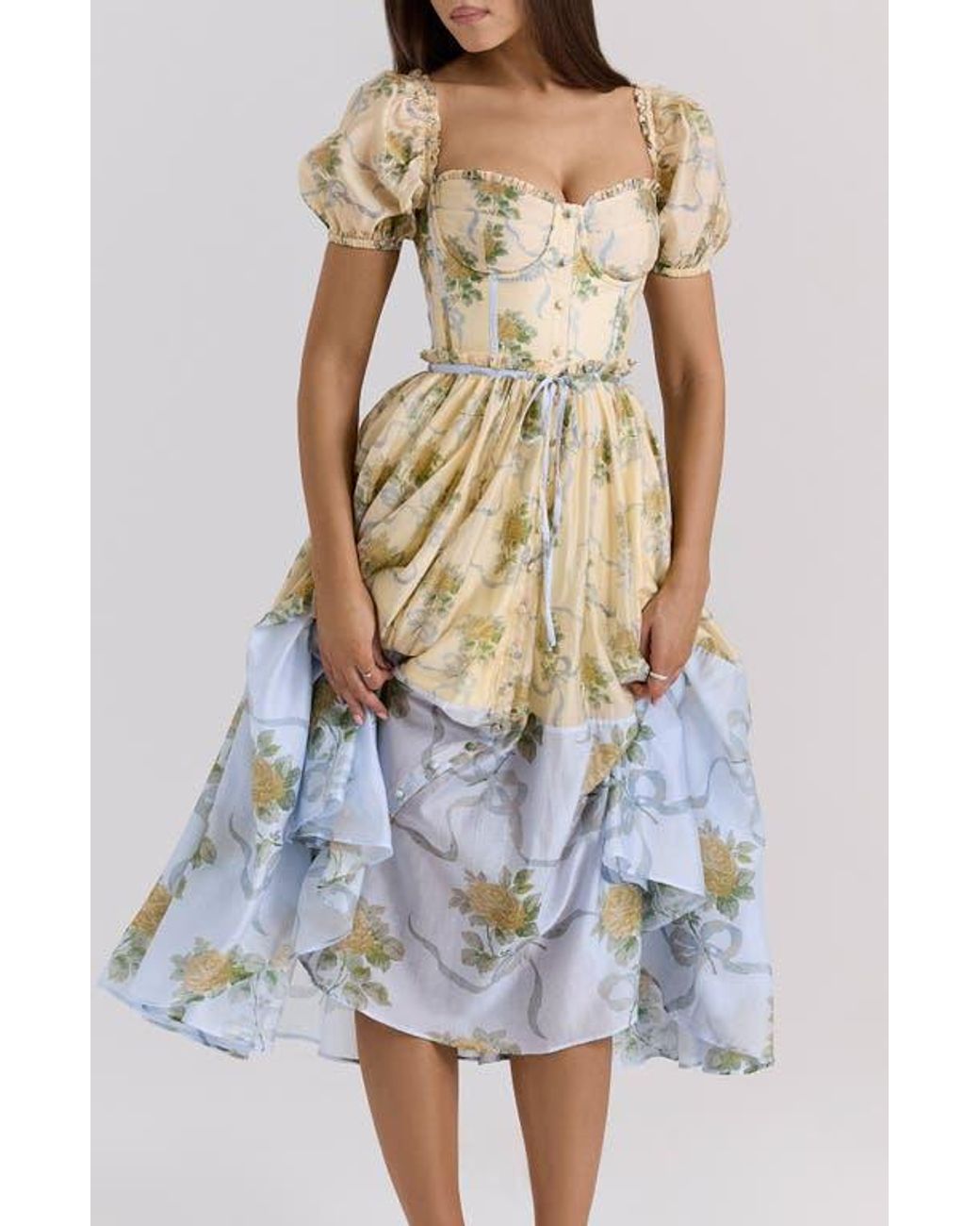 white christmas dresses Rent Miss Selfridge Petite Corset Detail Chiffon Mini Dress In Ditsy Floral main image 1