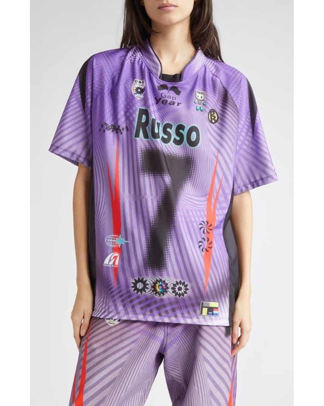 PAOLINA RUSSO Oversize Short Sleeve Stretch Jersey Top in Purple