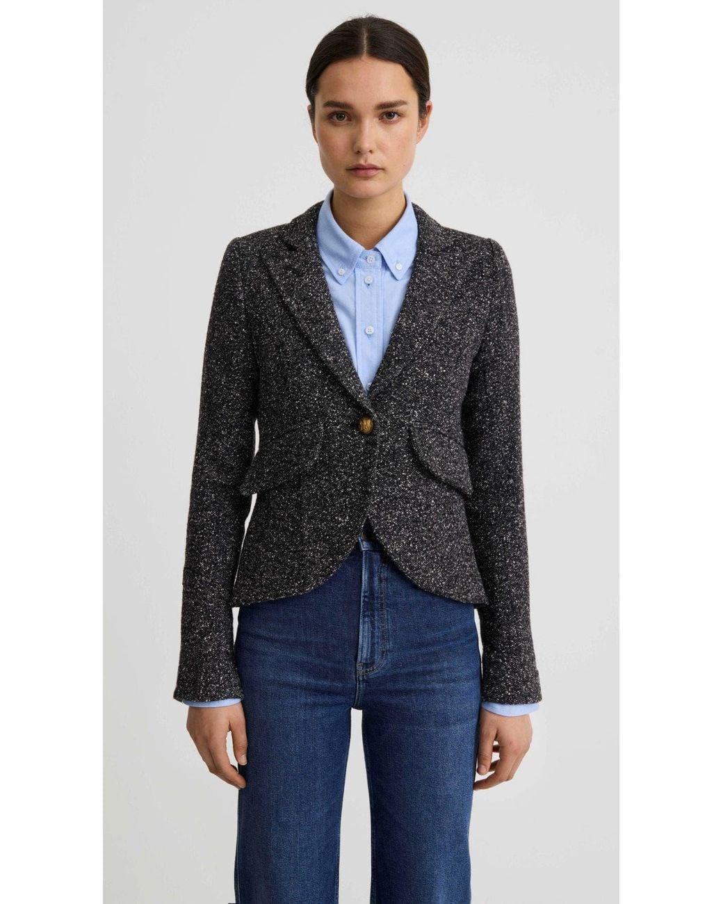Smythe Blue One Button Blazer With Rectangle Elbow Patch