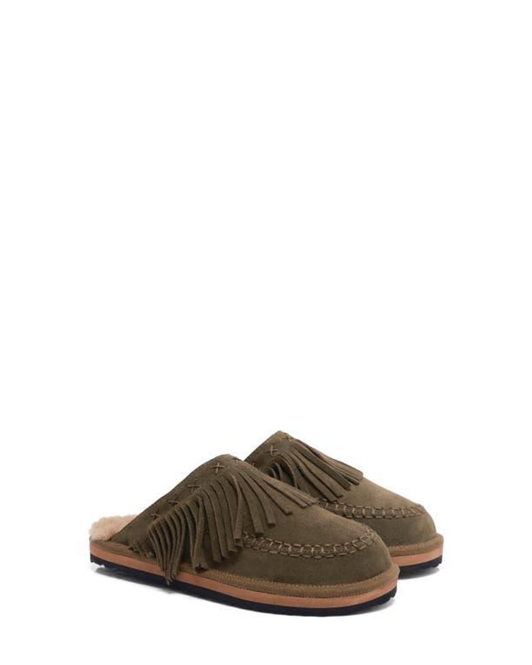 Free People Fallon Fringe Faux Fur Mule Slipper in Brown | Lyst
