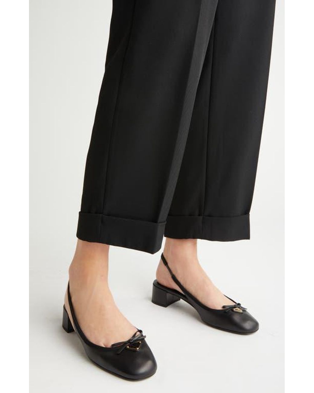 Prada logo bow pointy toe pump online
