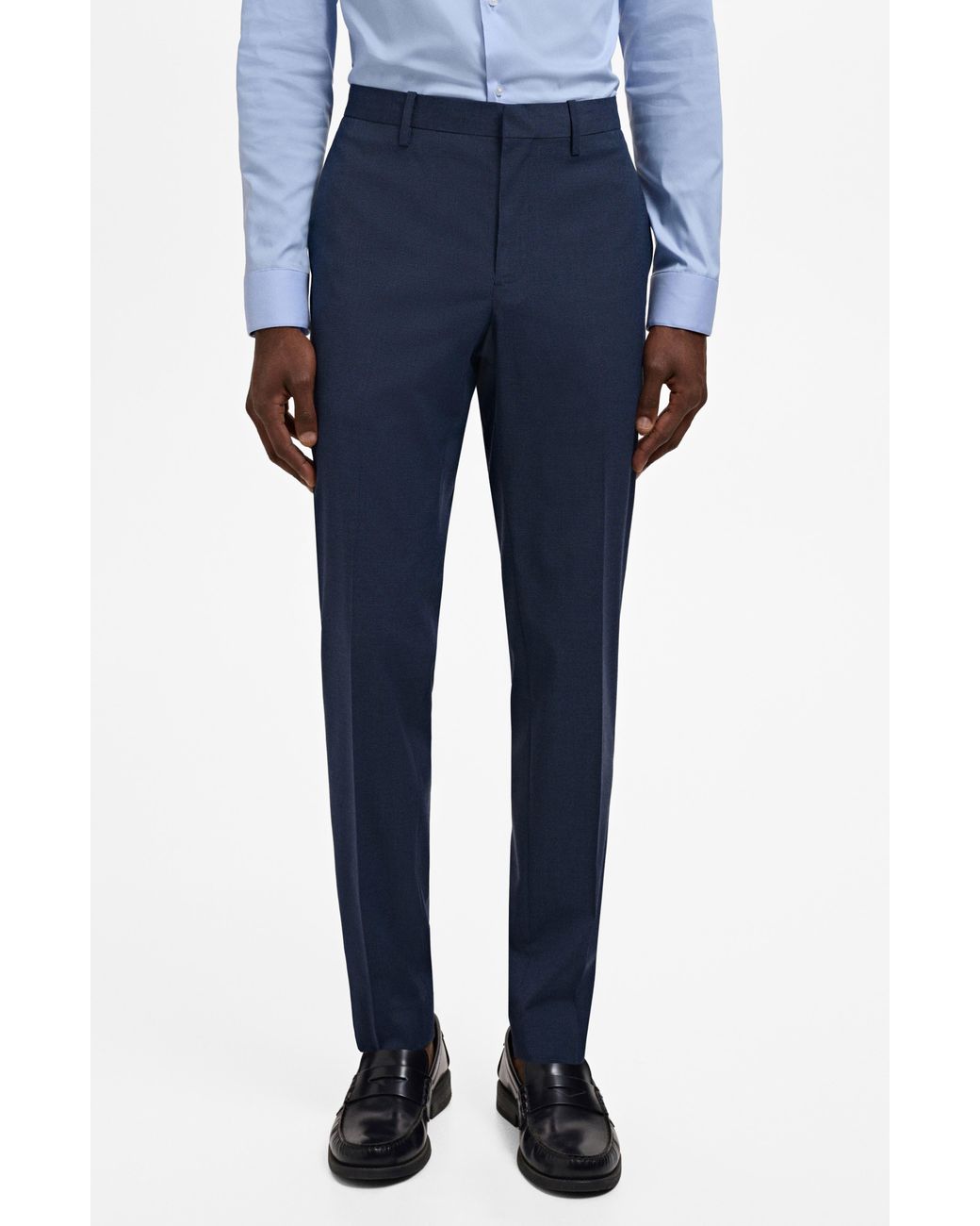 Mango Blue Slim Fit Flat Front Pants for men