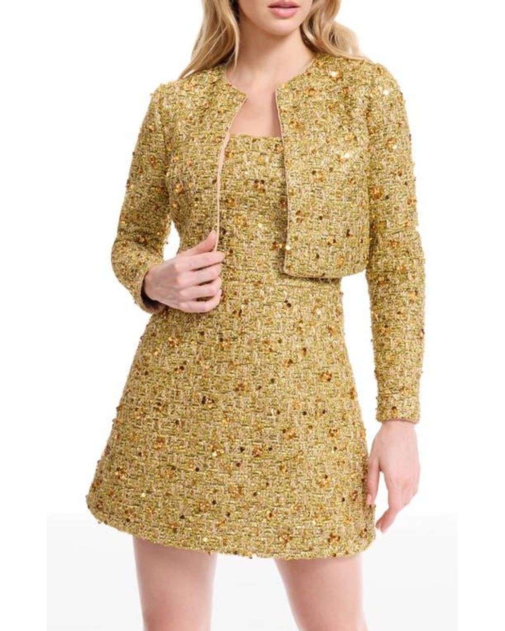 Dress the Population Andra Sequin Embellished Jacket in Yellow | Lyst