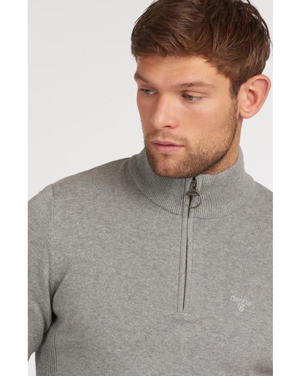 Barbour Gray Cotton Half Zip Sweater for men