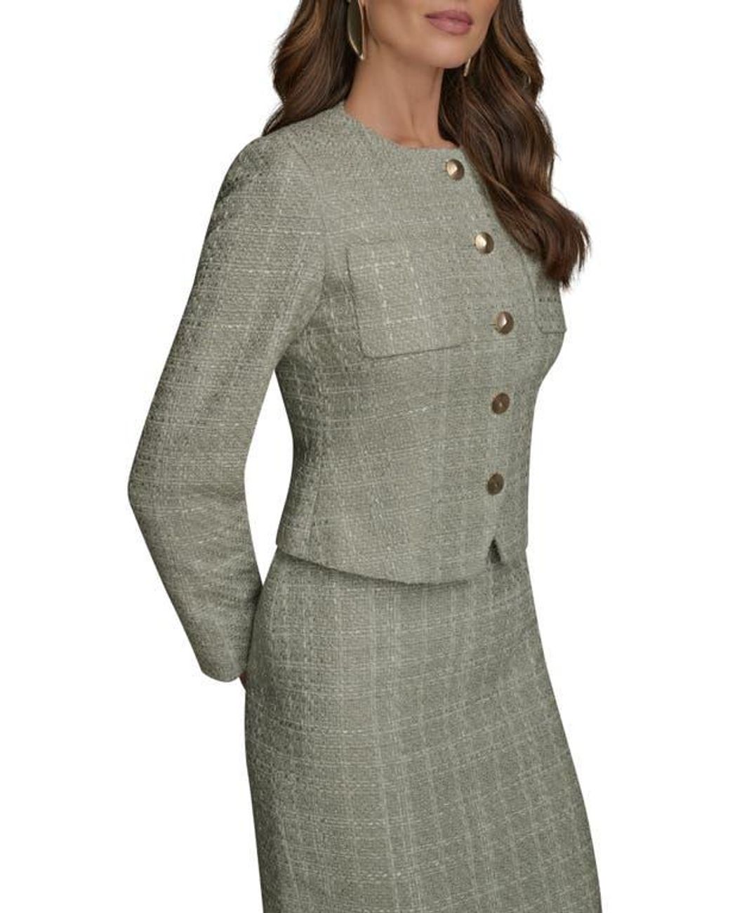 Donna Karan Gray Button Front Tweed Jacket