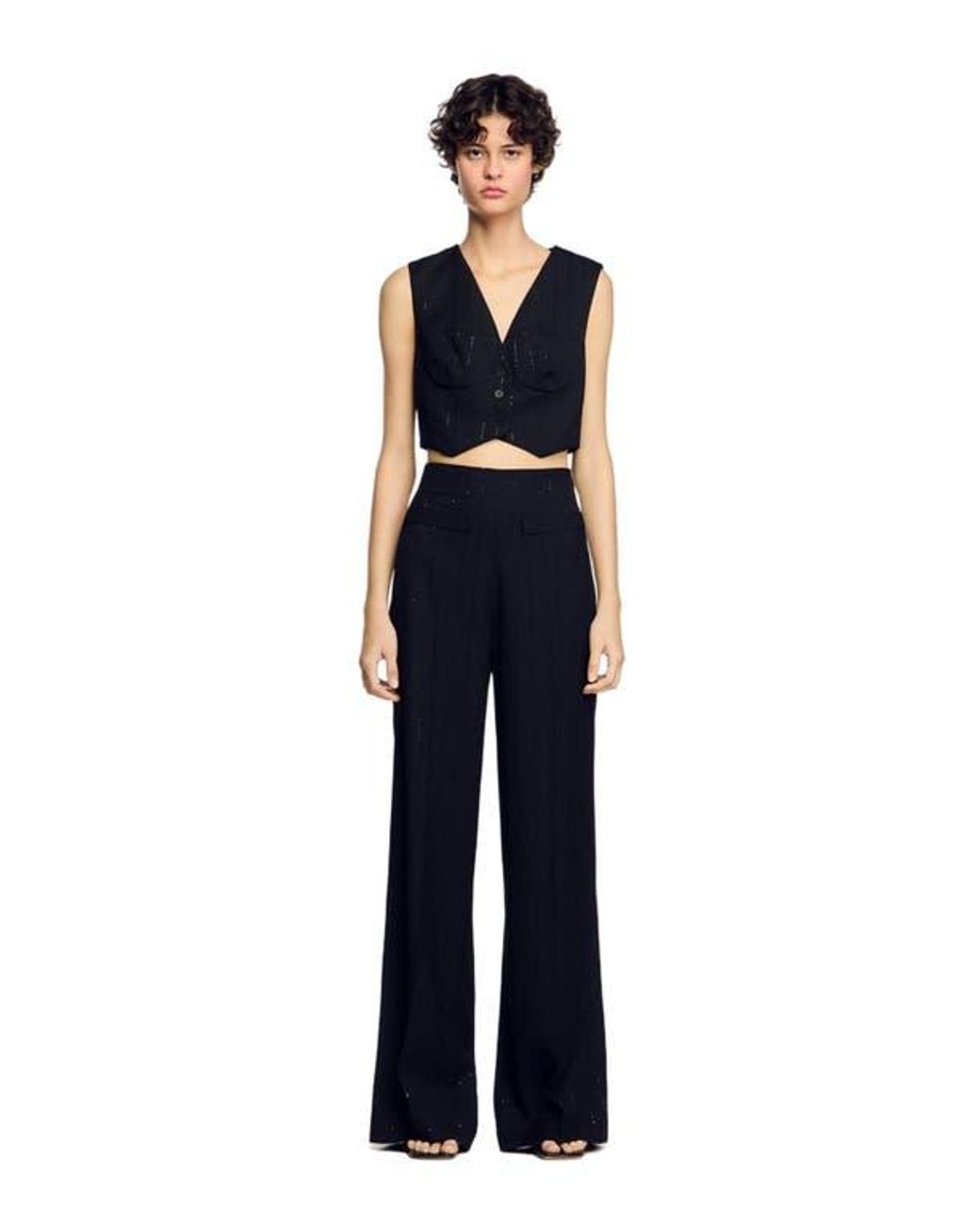 Sandro Blue Sequin Cropped Jacket