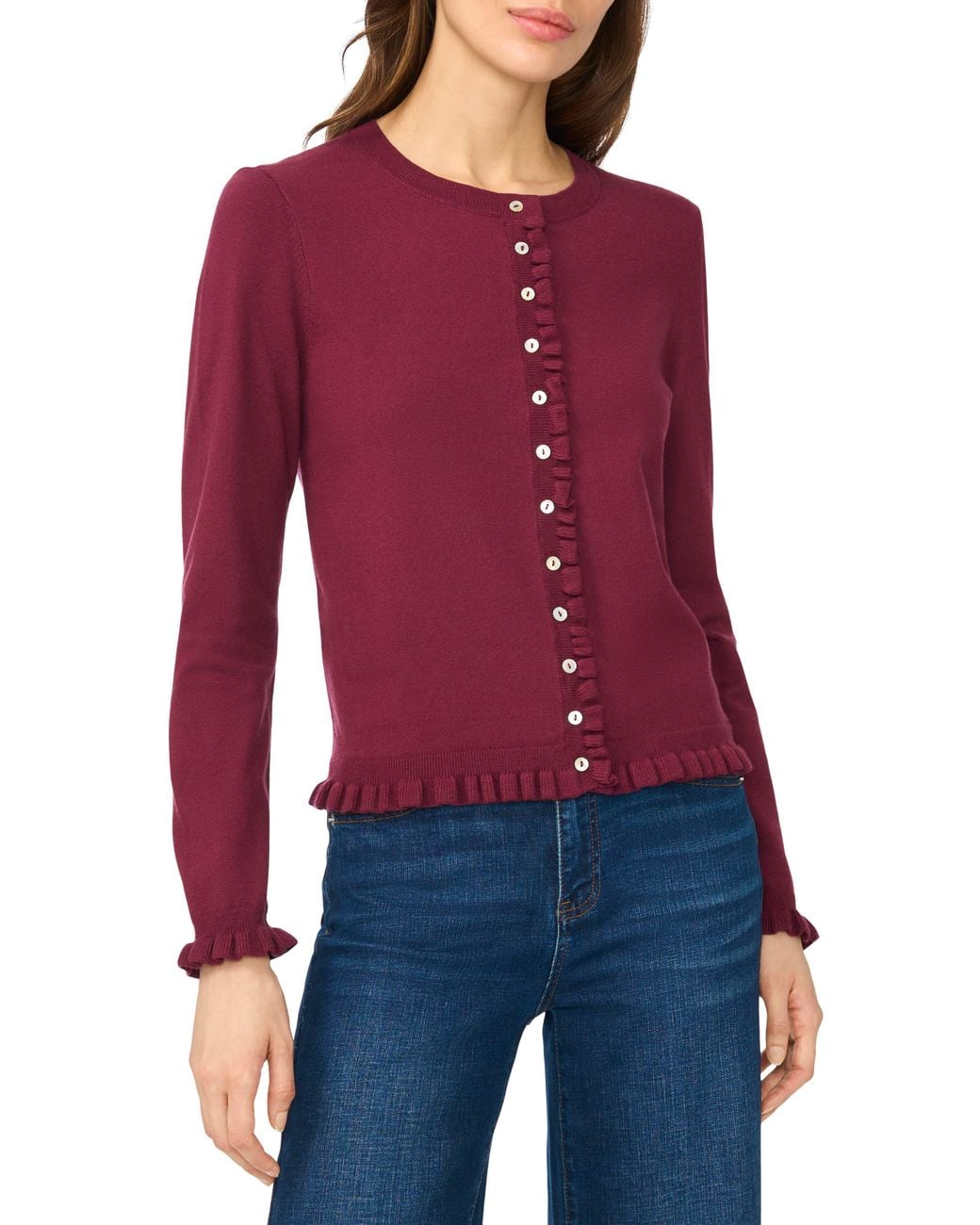 Cece Red Ruffle Trim Cardigan