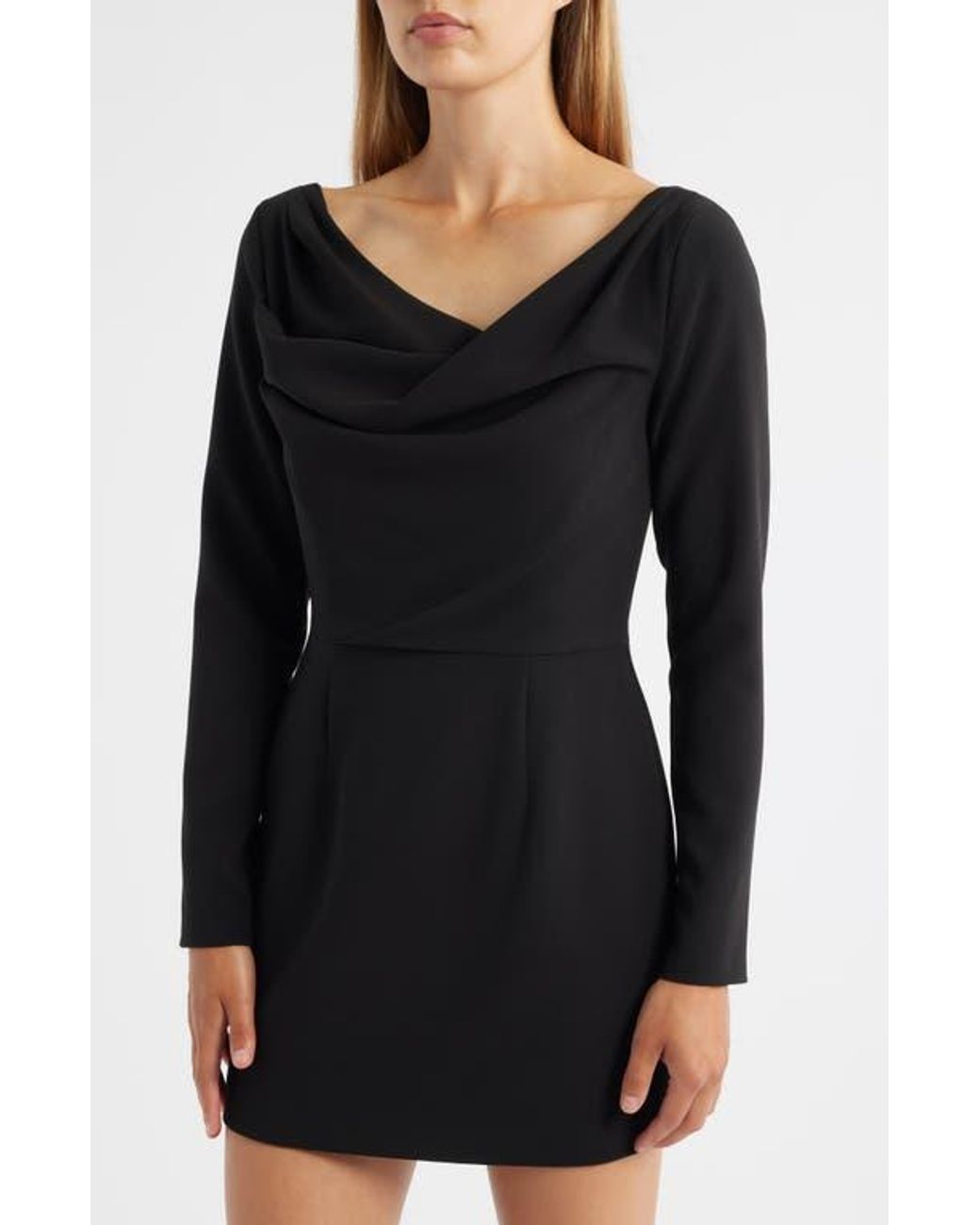 Black Halo Asymmetric Neck Long Sleeve Minidress in Black | Lyst