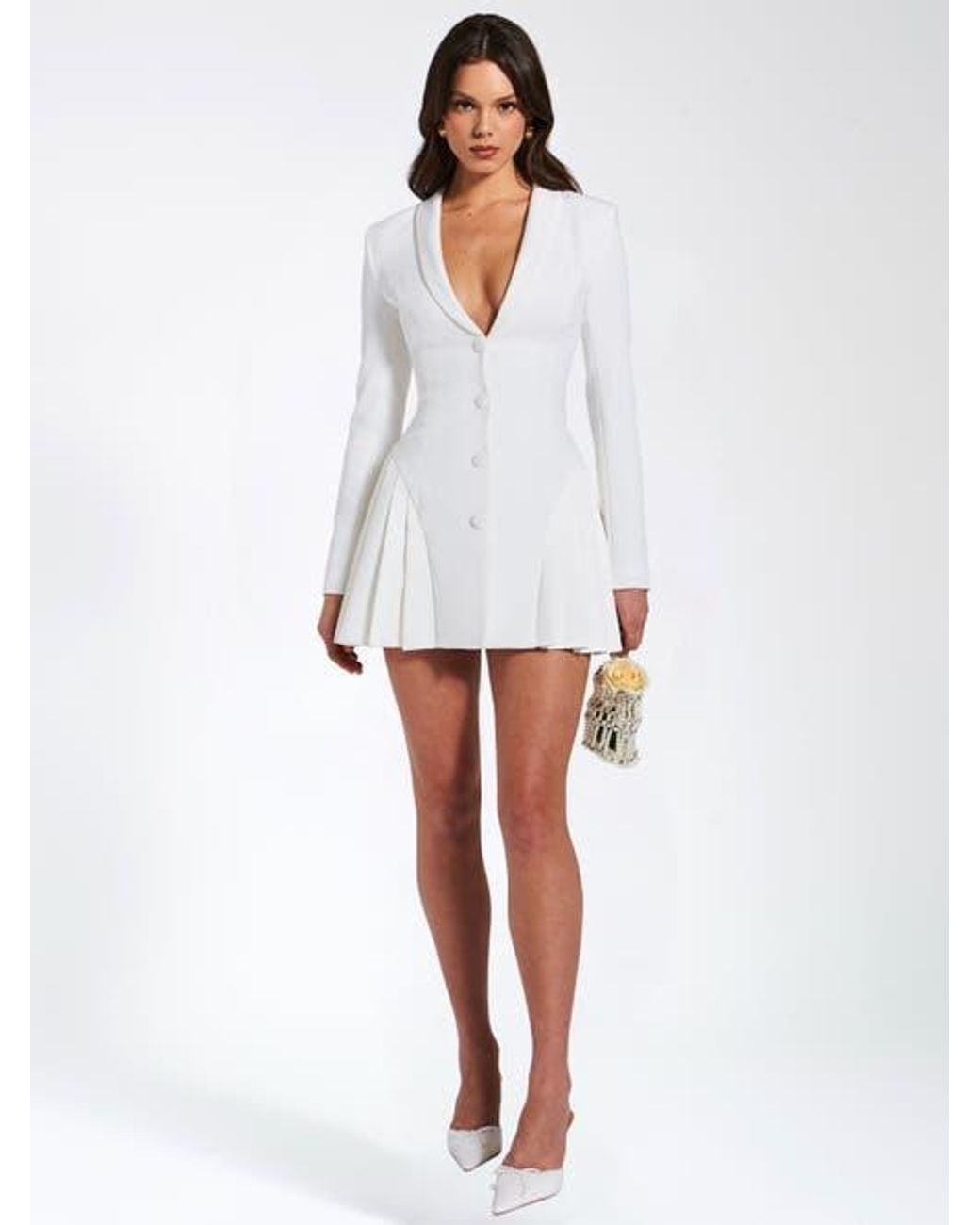 delia white blazer dress with pleated detail Miss Circle Delia Pleated Blazer Mini Dress