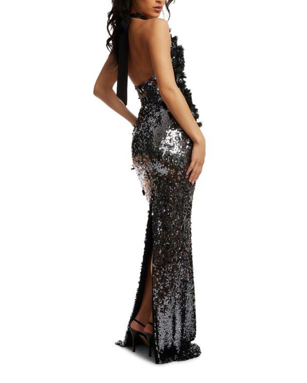 Dress the Population Priscilla Sequin Halter Gown in Black | Lyst