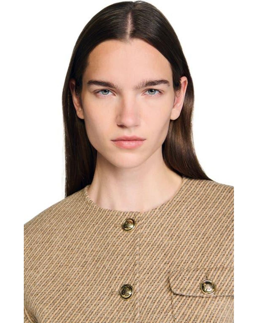 Sandro Blue Cropped Button-Down Jacket