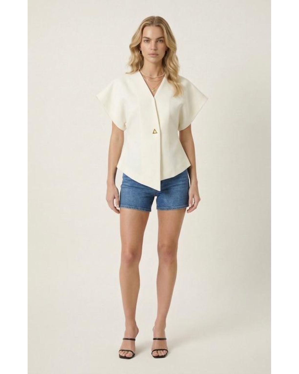 Modenaire Blue Textured Wrap Top