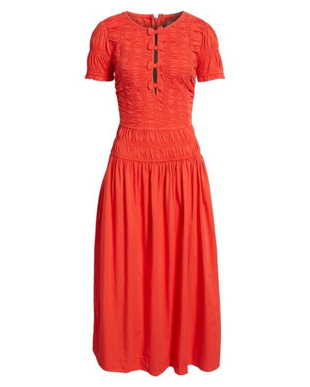 green emerald velvet dress Brielle Smocked Drop-Waist Midi Dress (Light Beige) Large