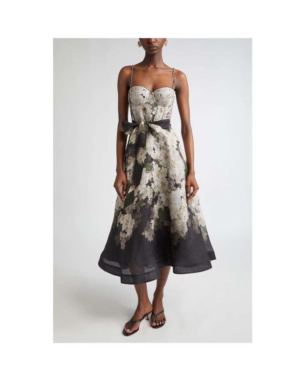 Zimmermann Balance Picnic Corset Linen & Silk Midi Dress in