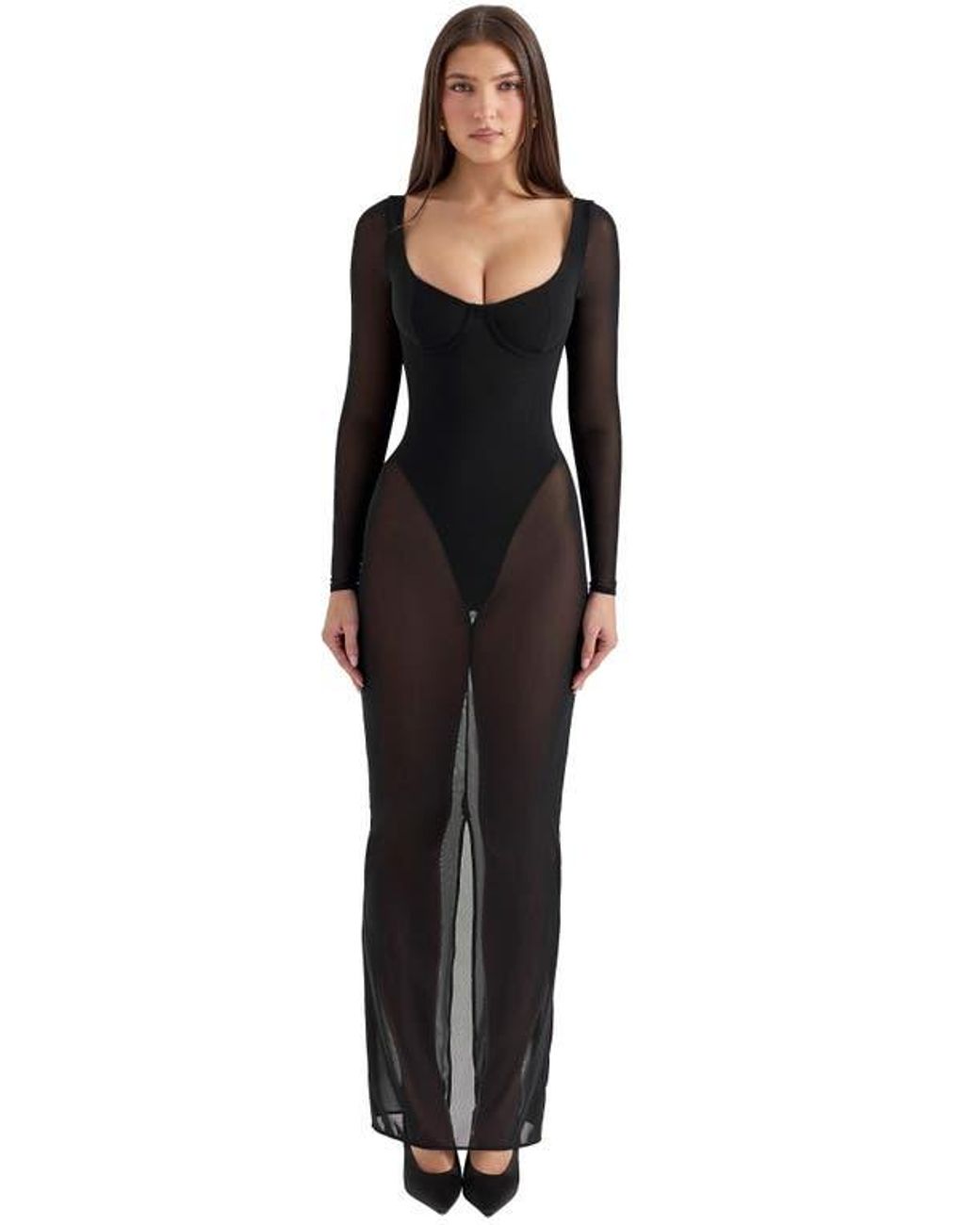 House Of Cb Everly Long Sleeve Sheer Mesh Cocktail Maxi Dress in Black | Lyst House Of Cb Everly Long Sleeve Sheer Mesh Cocktail Maxi Dress in Black | Lyst