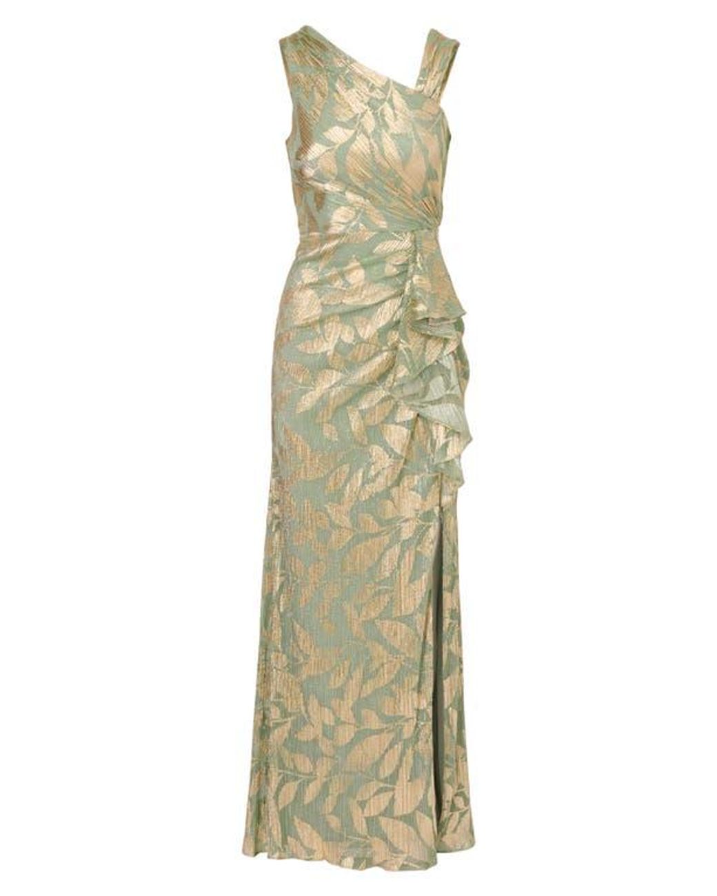 Adrianna Papell Foil Asymmetric Neck Gown in Metallic | Lyst