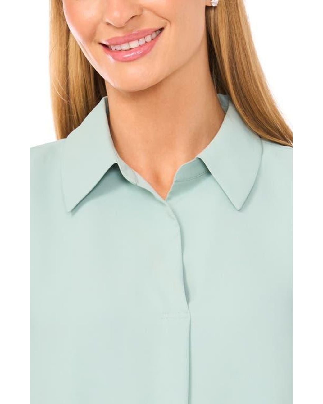 Halogen® Blue Split Cuff Button-Up Top