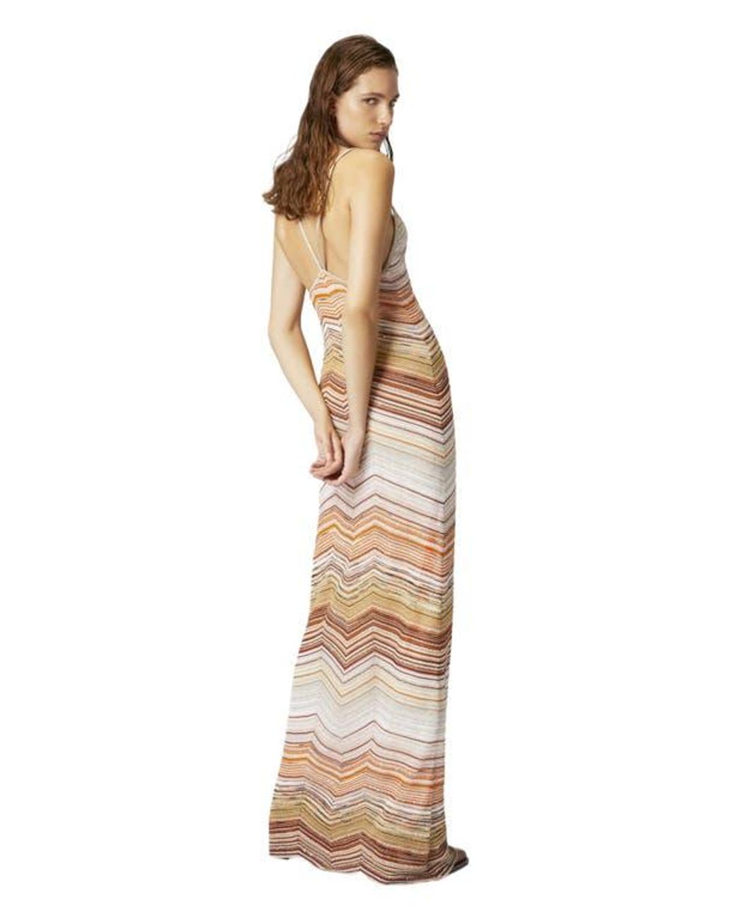 Missoni Long Chevron Lam Dress With Sequins And Decorative Lace in White |  Lyst