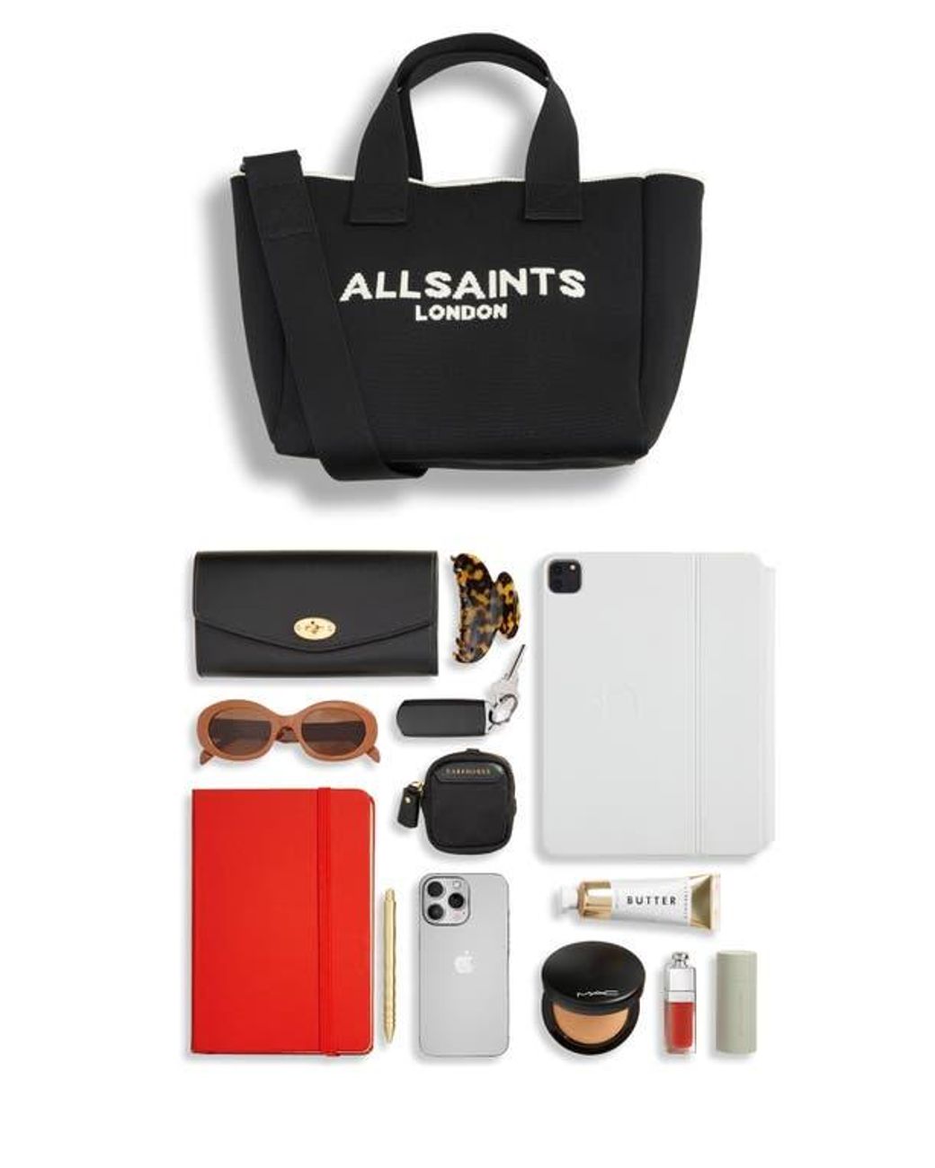 AllSaints Black Mini Izzy Recycled Polyester Tote