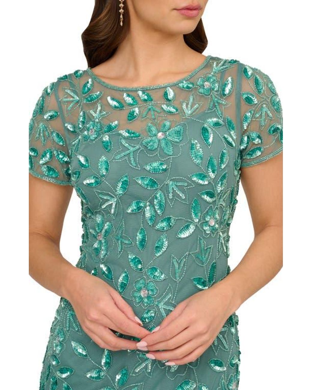slim fit dress slacks Sage Multi Floral Embroidered Maxi Dress With Sheer Flutter Sleeves main image 0