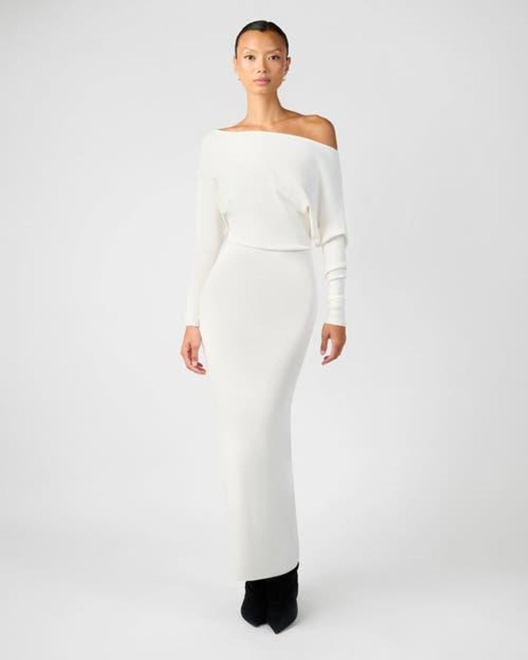 ivory off the shoulder sweater dress Simone White Off The Shoulder Sweater Maxi Dress